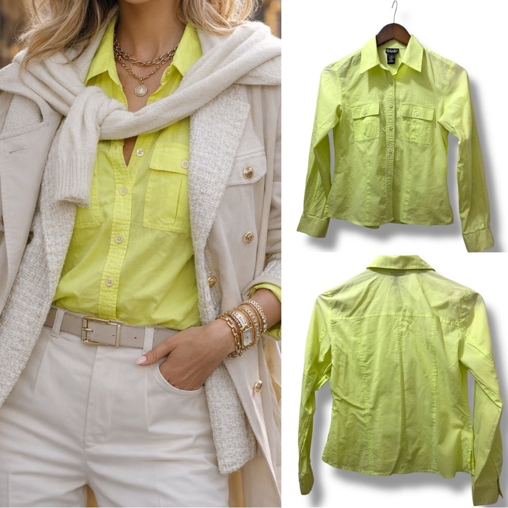 Rafaella | EUC Vintage 1990s 100% Cotton Lime Green Button-Up Shirt (size 4P)